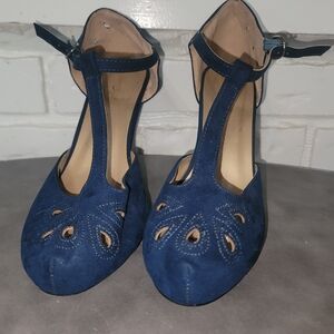 Elegant Blue Women's T-Strap Shoes